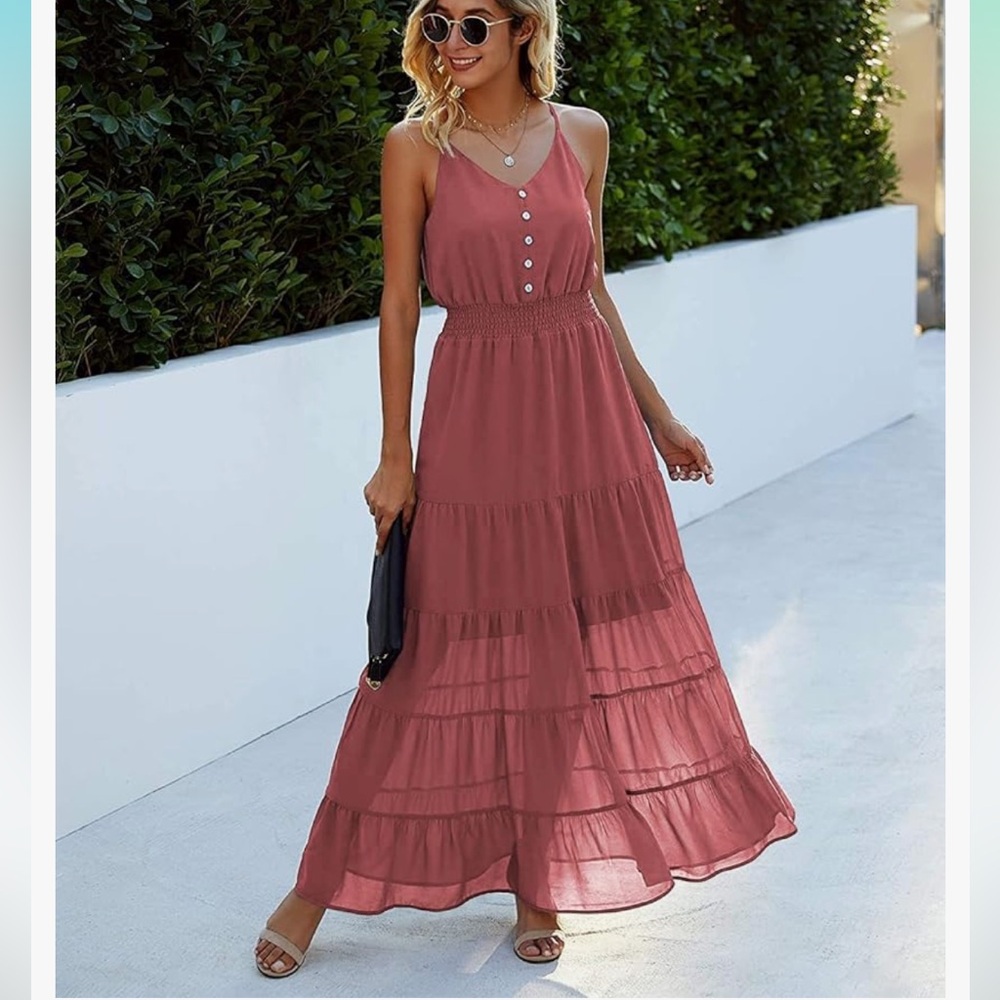 Pretty Garden xxl brick red maxi tiered maxi dress